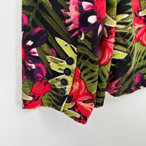 Chicos Jacket Womens Large 2 Black Floral Blazer Tropical Button Green Colorful - Picture 6 of 9